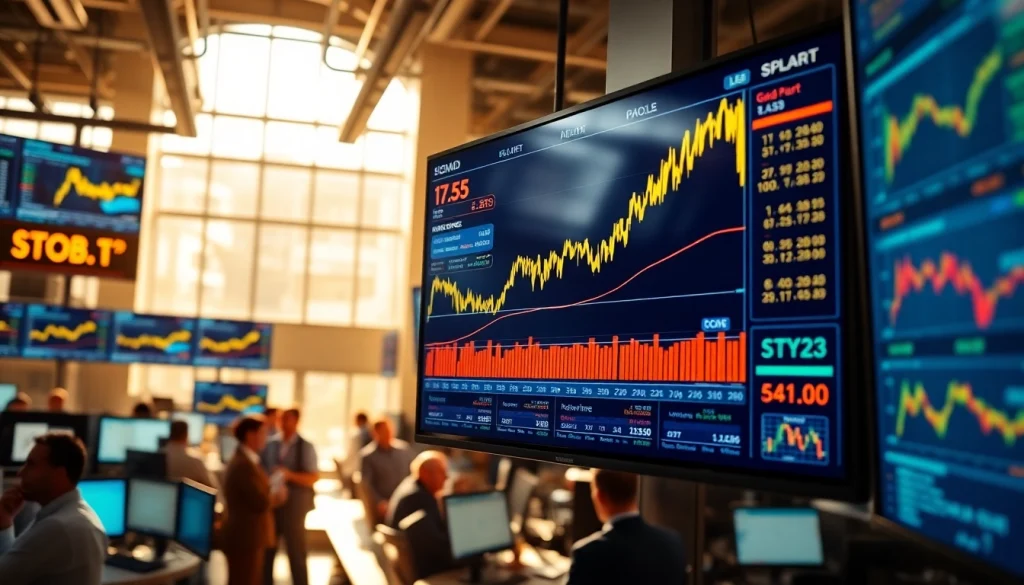Analyze GOLD SIGNALS trends in a vibrant trading office for informed market decisions.