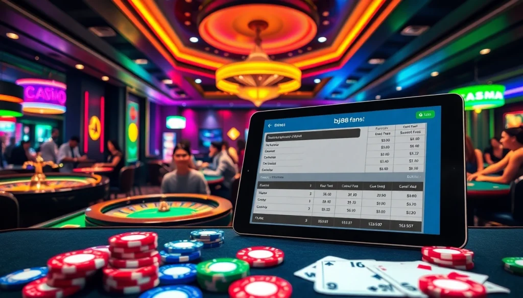 Players excitedly engaging in casino games, highlighting https://bj88.fans/ for enhanced betting options.